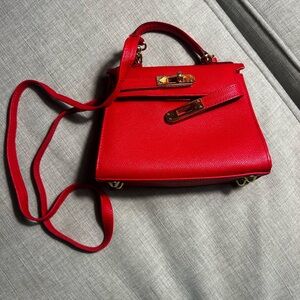 Red Leather Crossbody Bag with Top Handle